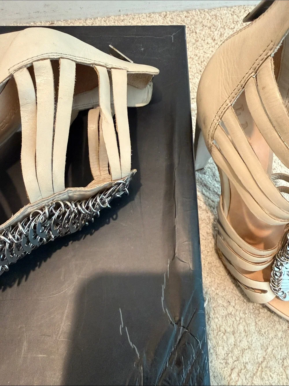 L.A.M.B Gwen Stefani Caged Gladiator Heels Metal Detail Platform Size 9M